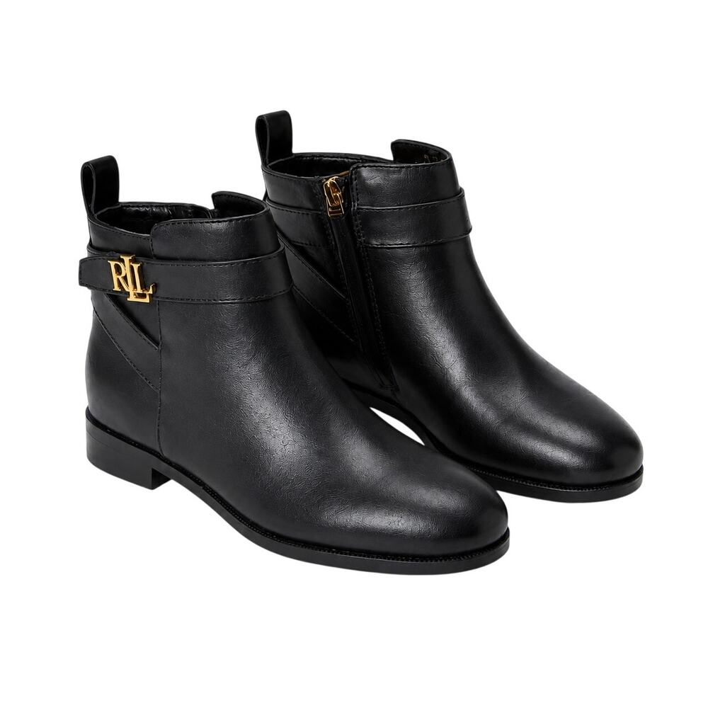 Lauren Ralph Lauren Bonne Black Leather Ankle Boots Size 6B